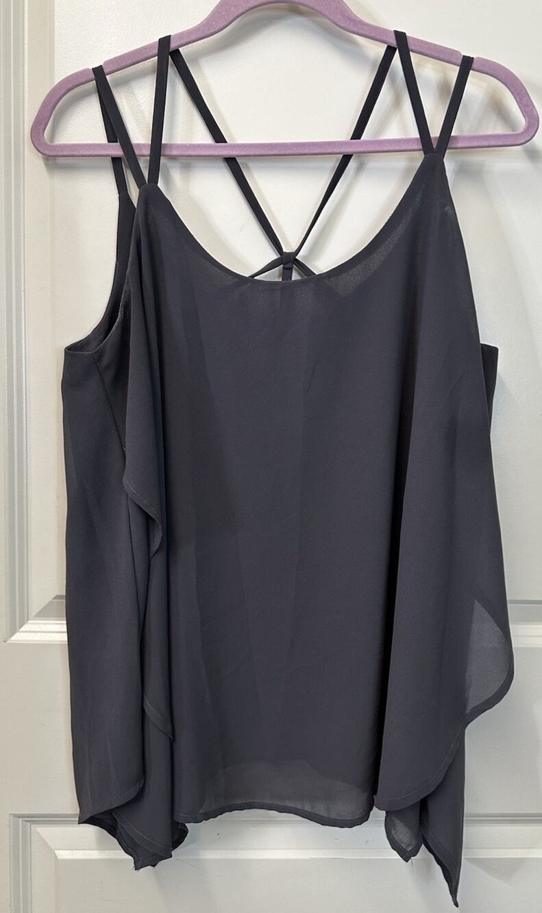 TORRID 0 Charcoal Grey Classic Strappy Back Chiffon Swing Cami Tank Top US12